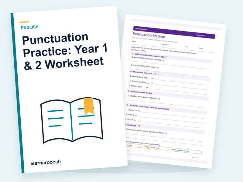 Punctuation Practice: Year 1 & 2 Worksheet — printable / pdf cover