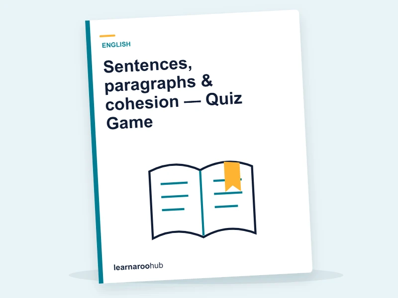 Sentences, paragraphs & cohesion — Quiz Game — quiz cover