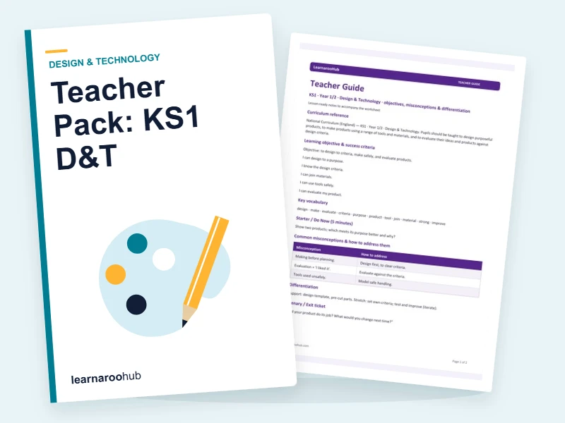 Teacher Pack: KS1 D&T — printable / pdf cover