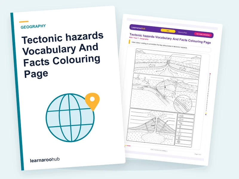 Tectonic hazards Vocabulary And Facts Colouring Page — colouring sheets cover