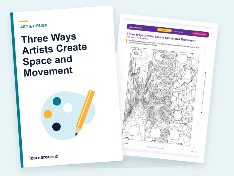 Three Ways Artists Create Space and Movement — colouring sheets cover
