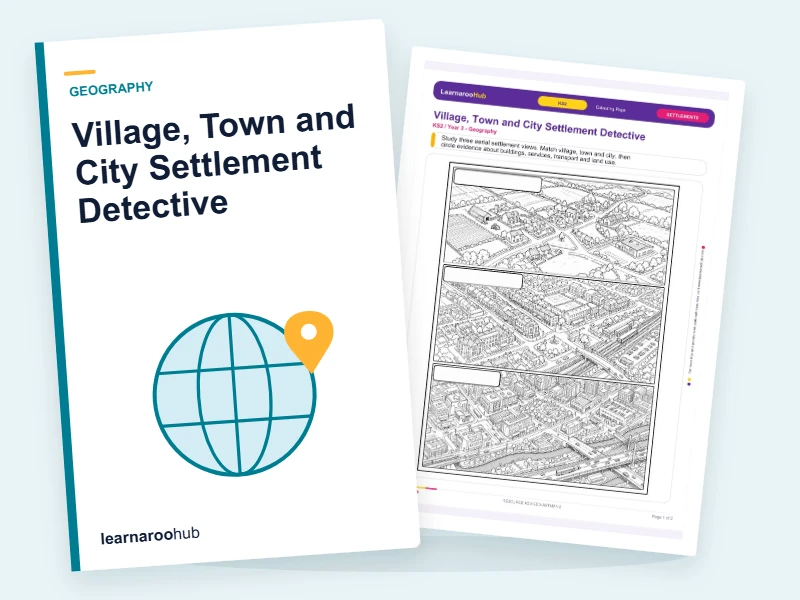 Village, Town and City Settlement Detective — colouring sheets cover