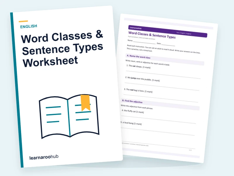 Word Classes & Sentence Types Worksheet — printable / pdf cover