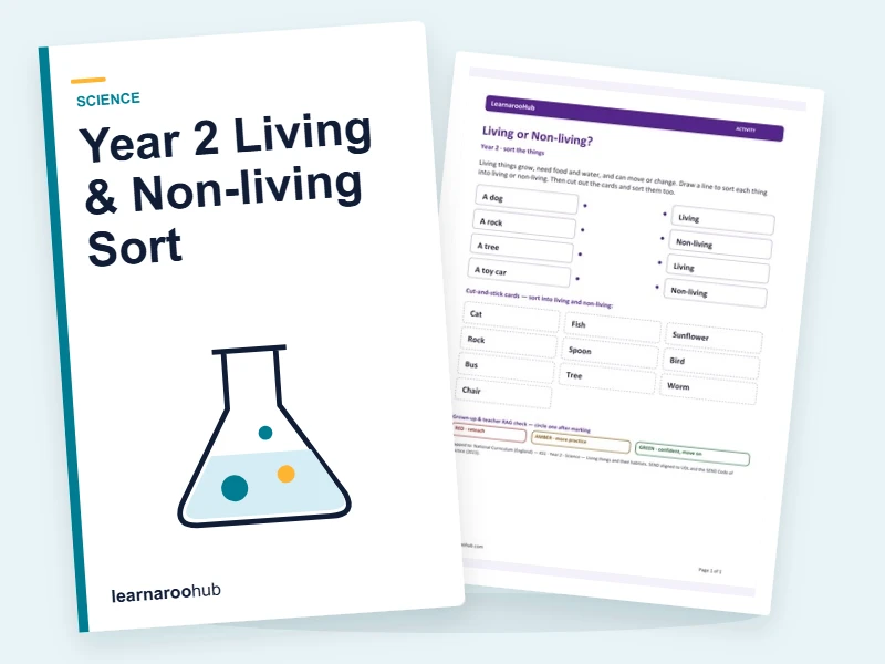 Year 2 Living & Non-living Sort — printable / pdf cover