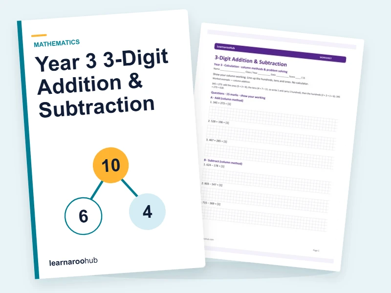 Year 3 3-Digit Addition & Subtraction — printable / pdf cover