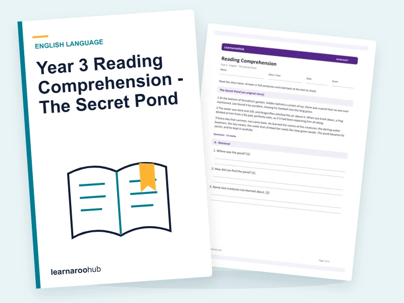Year 3 Reading Comprehension - The Secret Pond — printable / pdf cover