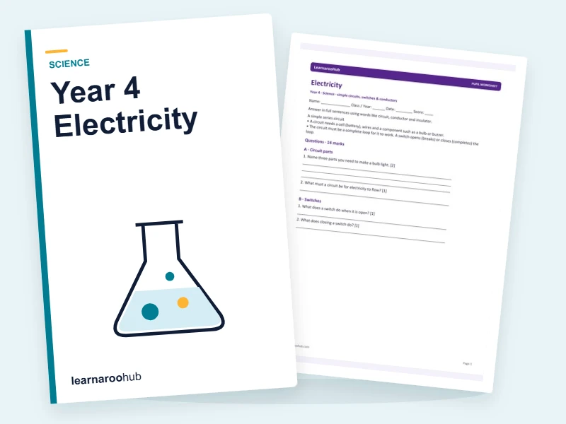 Year 4 Electricity — printable / pdf cover