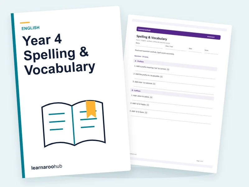 Year 4 Spelling & Vocabulary — printable / pdf cover