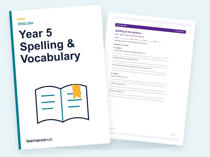 Year 5 Spelling & Vocabulary — printable / pdf cover