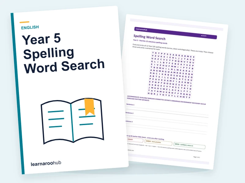 Year 5 Spelling Word Search — printable / pdf cover