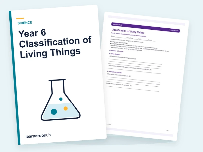 Year 6 Classification of Living Things — printable / pdf cover