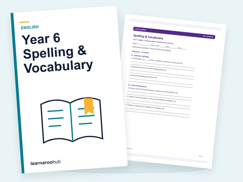 Year 6 Spelling & Vocabulary — printable / pdf cover