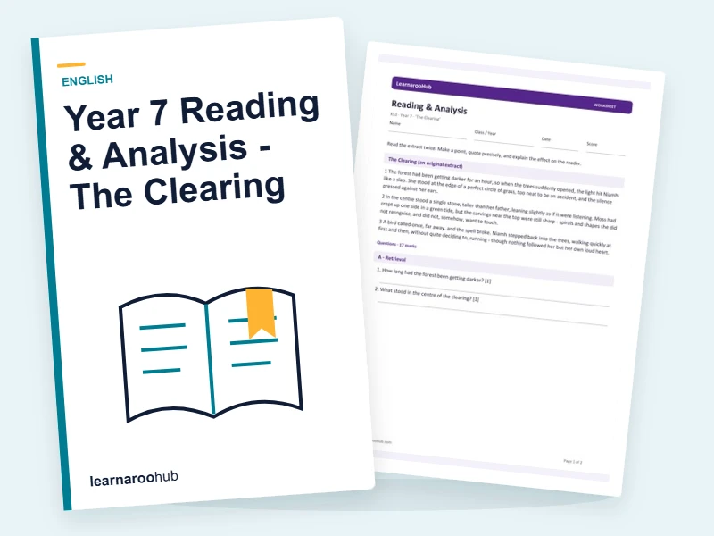 Year 7 Reading & Analysis - The Clearing — printable / pdf cover