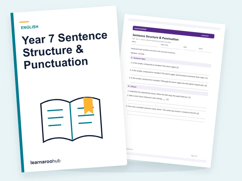 Year 7 Sentence Structure & Punctuation — printable / pdf cover