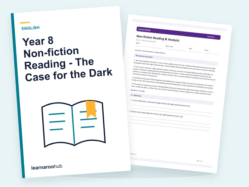 Year 8 Non-fiction Reading - The Case for the Dark — printable / pdf cover