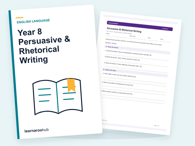 Year 8 Persuasive & Rhetorical Writing — printable / pdf cover