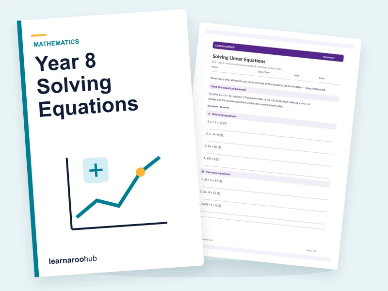 Year 8 Solving Equations — printable / pdf cover