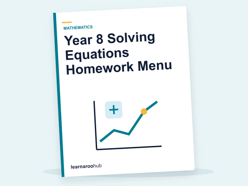 Year 8 Solving Equations Homework Menu — printable / pdf cover